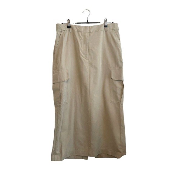 NWT & Other Stories Cargo Midi Skirt Size US 10‎ Beige Khaki Straight Utility - Picture 1 of 11